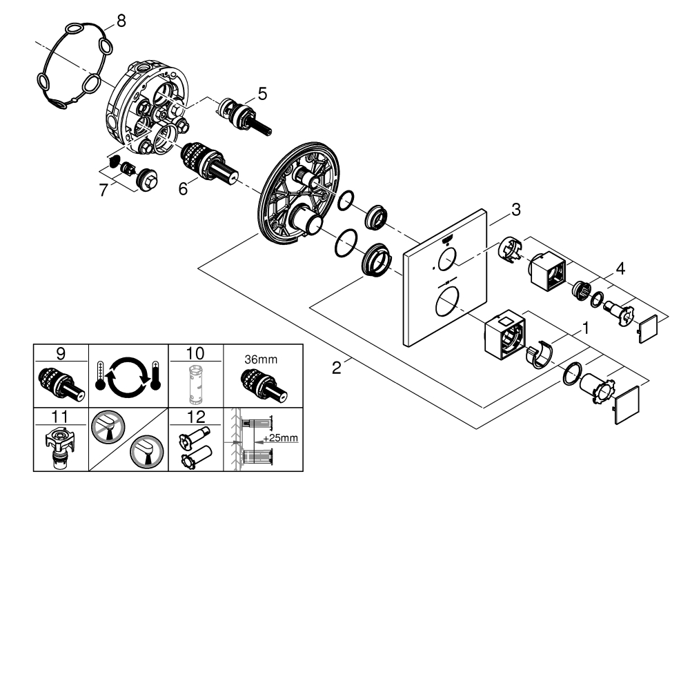Grohe Grohtherm Cube Thermostat-Brausebatterie supersteel Fertigmontageset 24153DC0