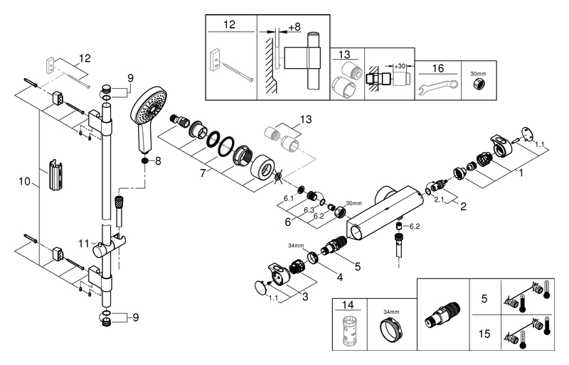 Grohe Grohtherm 2000 Thermostat-Brausebatterie chrom mit Brausegarnitur Power&Soul 34482001