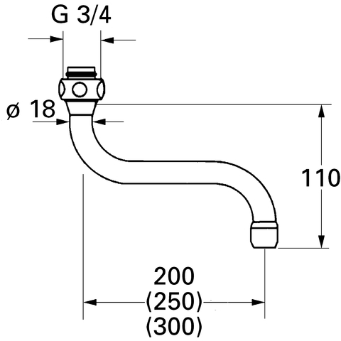 Grohe S-Auslauf Ausladung: 200mm für Küchen-Wandbatterien DN15 chrom 13084000