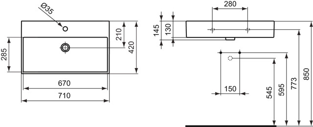 Ideal Standard Waschtisch Strada B: 71 T: 42cm weiß, Ideal Plus K0782MA