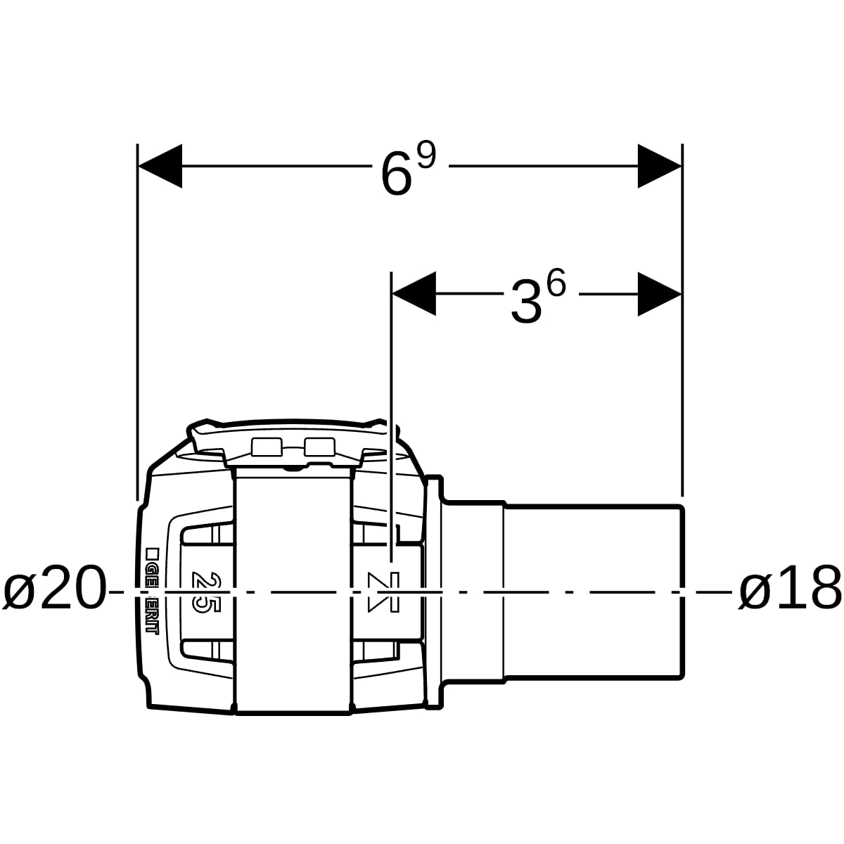 Geberit FlowFit Übergang auf Mapress mit Einschubende Rg+ d20-d18 620.241.00.1