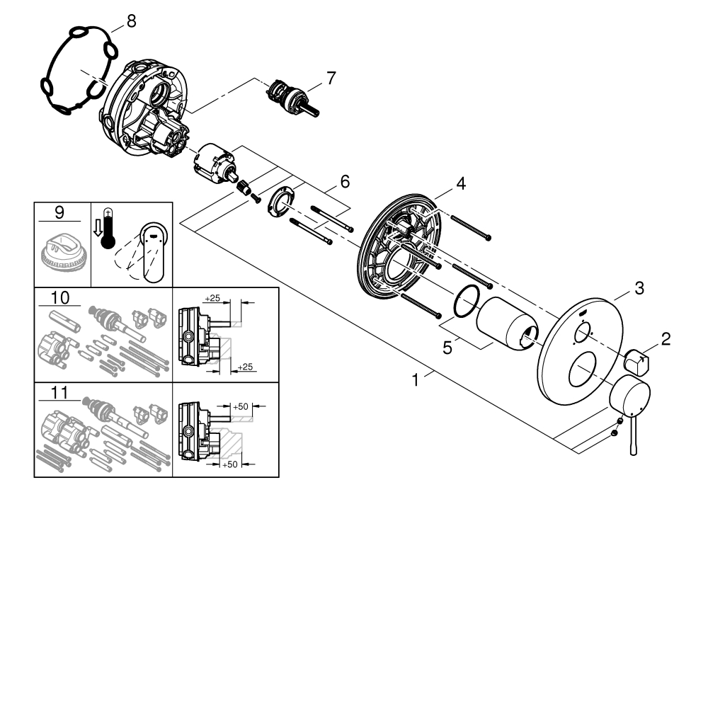 Grohe Einhand-Batterie Essence Fertigmontage-Set chrom für 35604 3-Wege Umstellung 24169001