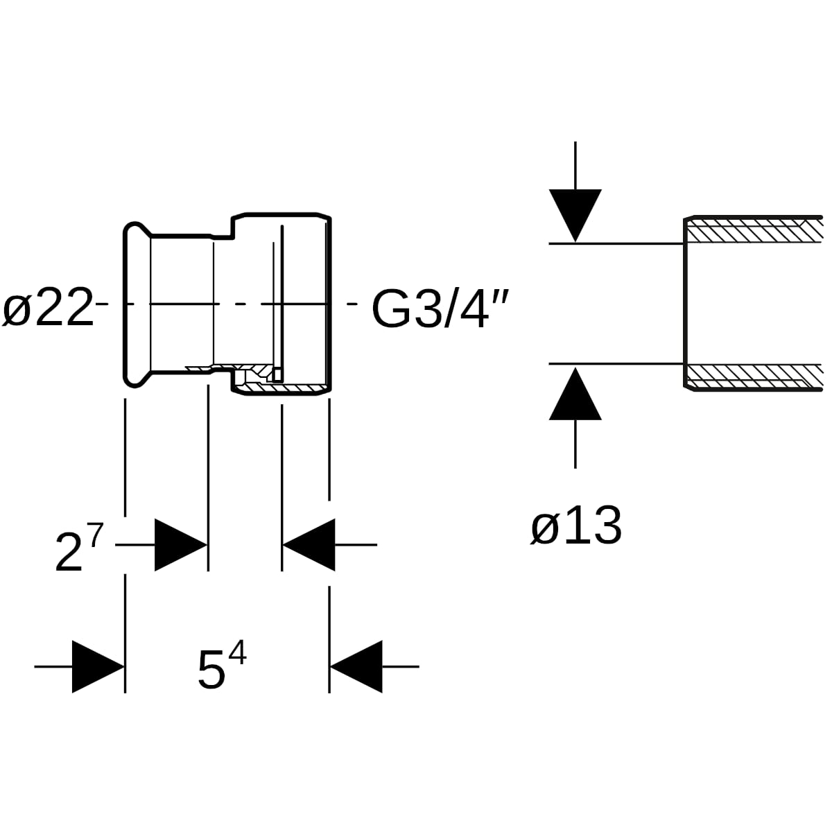 Geberit Mapress C-Stahl Anschluss mit Überwurfmutter d22 25049