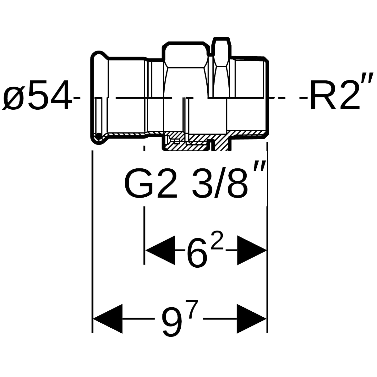 Geberit Mapress C-Stahl Übergangsverschraubung mit AG d54-R2 verzinkt 25340