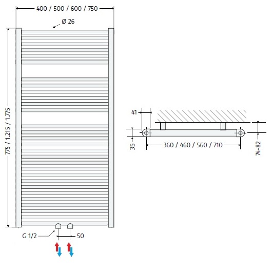 HSK Designheizkörper Line H: 121,5 B: 75cm Sonderlackierung 807122-96-M