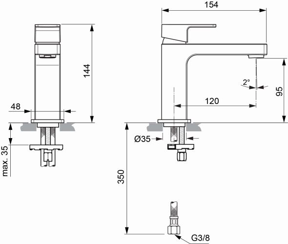 Ideal Standard Edge Waschtischarmatur Slim chrom, Ausladung 120mm, 5 l/min. A7103AA