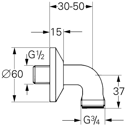 Grohe Anschlusswinkel für Atlanta chrom, 1/2"x3/4" 12063000
