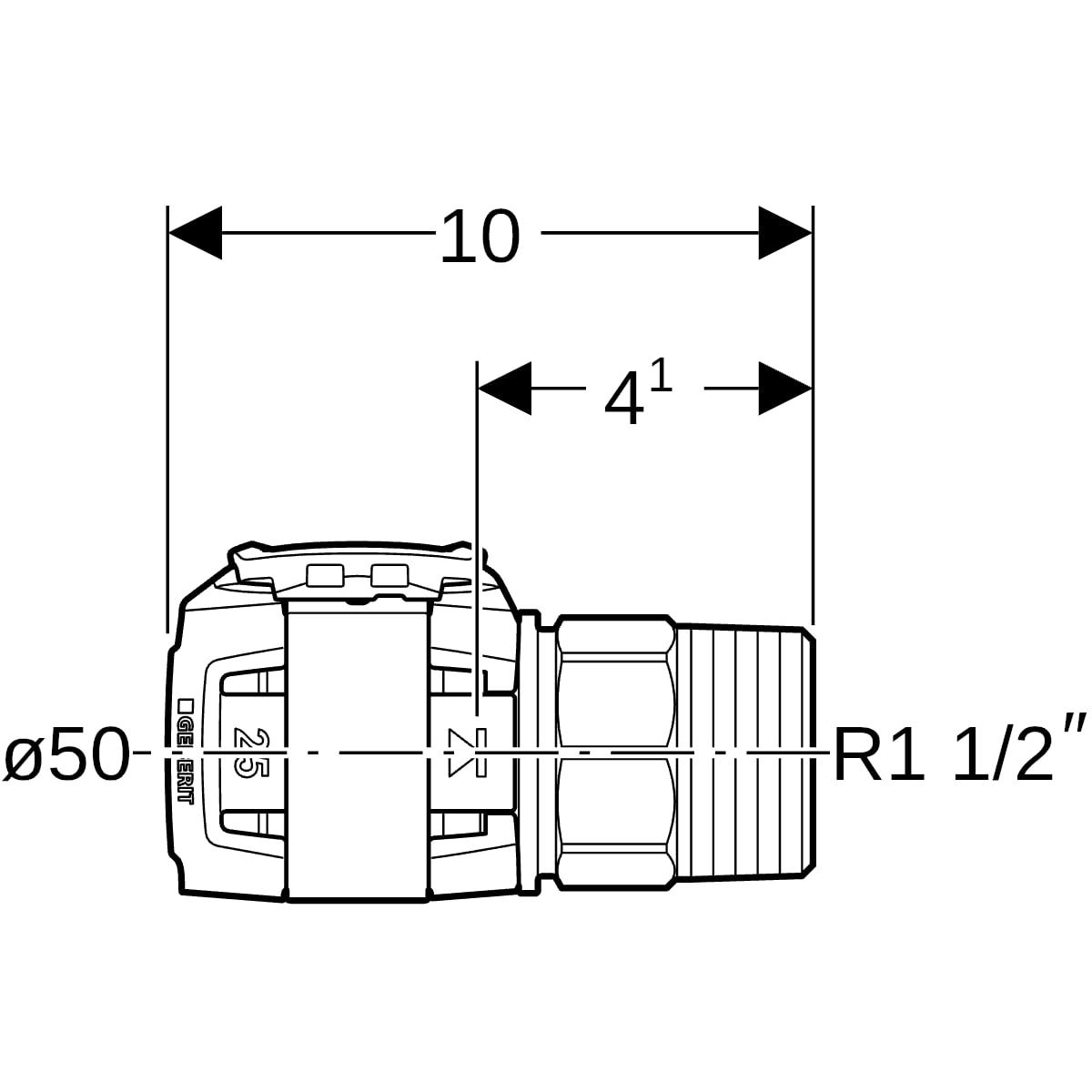 Geberit FlowFit Übergang mit Aussengewinde Edelstahl d50-R1 1/2 619.704.00.1