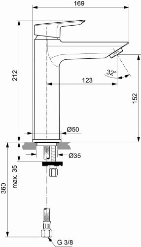Ideal Standard Tesi Waschtischarmatur Grande BlueStart ohne Ablaufgarnitur chrom, Ausladung 123mm, 5 l/min A6565AA