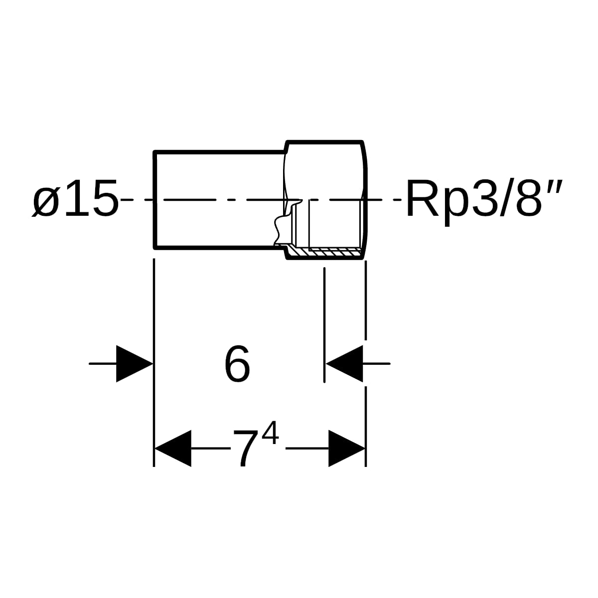 Geberit Mapress C-Stahl Übergang mit IG und Einschubende d15-Rp3/8 verzinkt 21908