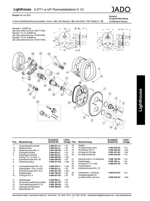 Ideal Standard JADO Thermostatgriff Innenteil, chrom A860821AA