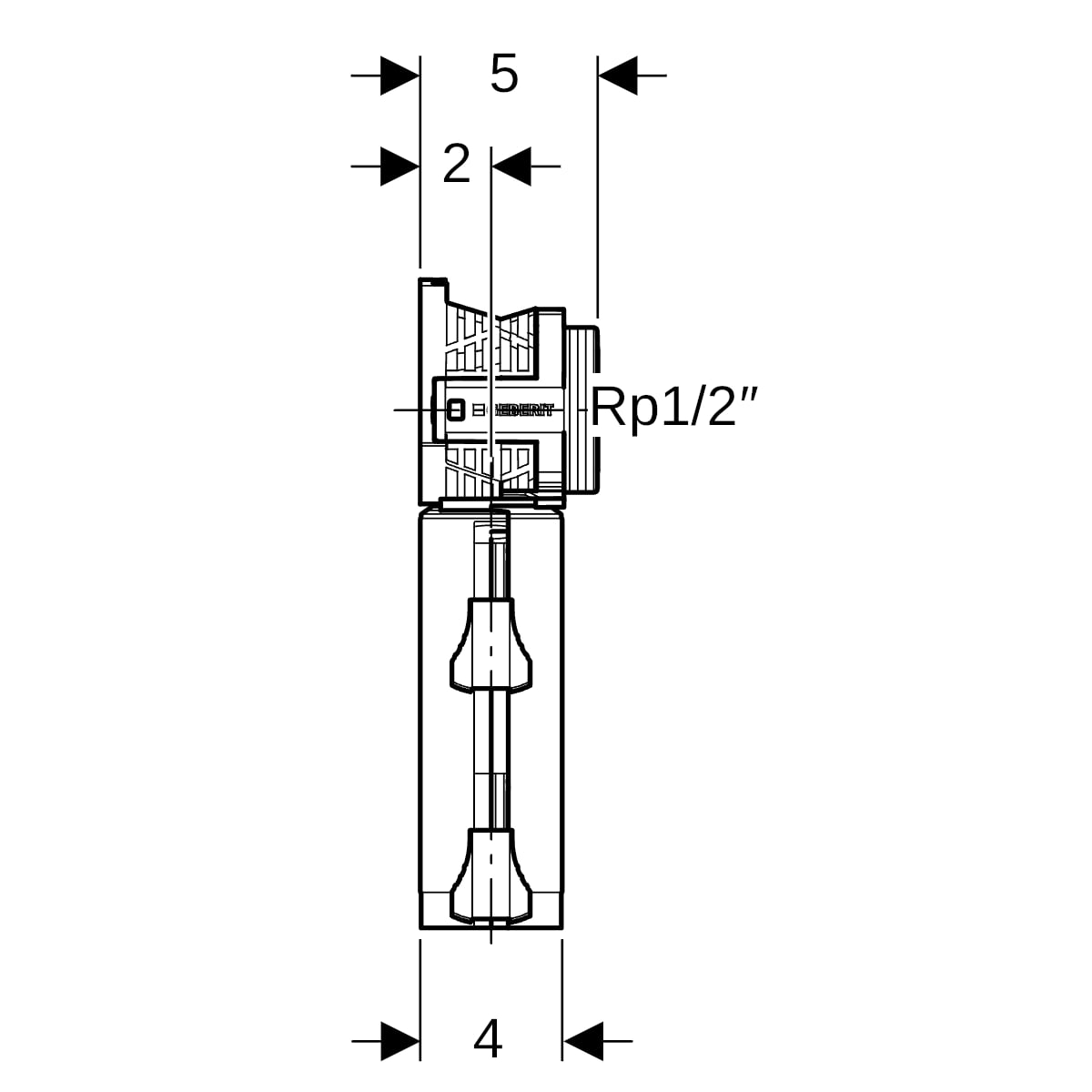 Geberit PushFit Doppelanschlussdose 90 Grad Rotguss M25/Rp1/2 650.489.00.3