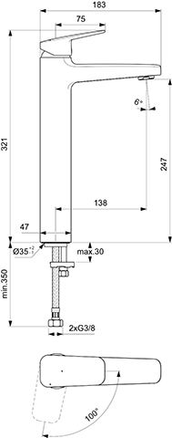 Ideal Standard Waschtischarmatur Ceraplan H250 ohne Ablaufgarnitur Ausladung 138mm BlueStart chrom BD237AA