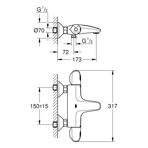 Grohe Thermostat-Wannenbatterie Grohtherm 1000 chrom ohne Anschlüsse 34816003