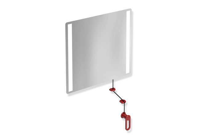 HEWI LED-Kippspiegel basic Serie 801, Verbundspiegel, Halteelemente / Kurbel, mit LED-Beleuchtung, rubinrot 801.01.400 33