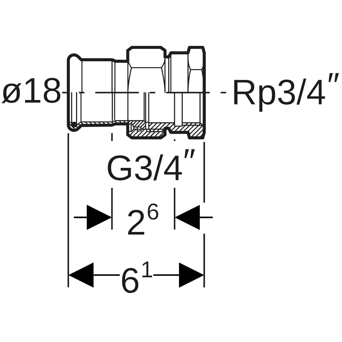 Geberit Mapress Edelstahl Übergangsverschraubung mit IG ÜM (LABS-frei) d18-Rp3/4 85358