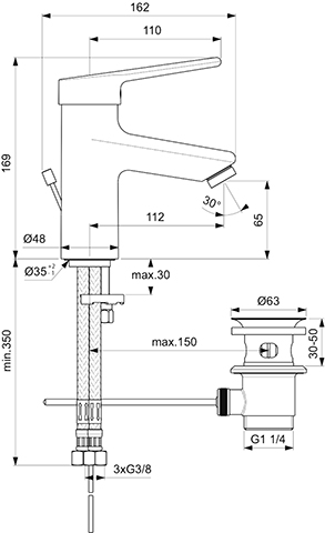 Ideal Standard Ceraplus 2 Waschtischarmatur Niederdruck mit Ablaufgarnitur chrom, Ausladung 112mm BC093AA