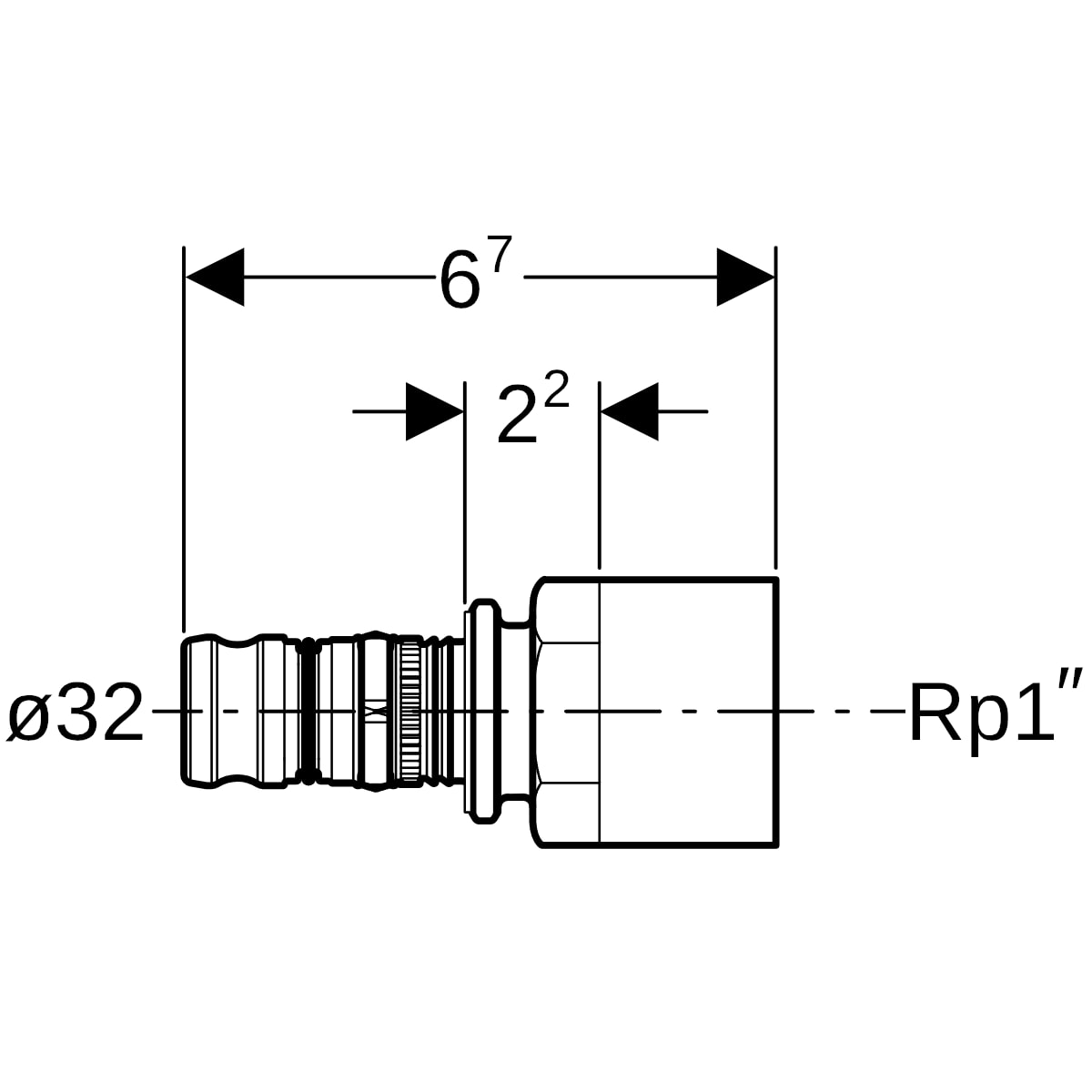 Geberit Mepla Übergang mit IG Rotguss d32-Rp1 604.557.00.5