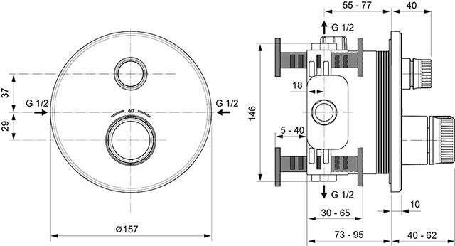 Ideal Standard Brausethermostat UP Ceratherm Navigo 1 Verbraucher Rund, chrom A7295AA
