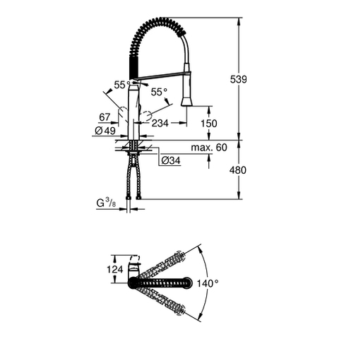 Grohe K7 Medium Einhebel-Spültischbatterie supersteel mit Profibrause, Ausladung 234mm 31379DC0