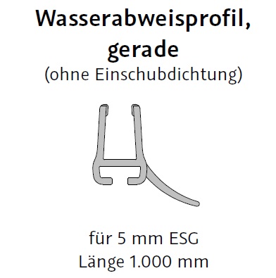 HSK Wasserabweisprofil gerade, 5mm Glas, Länge 1.000mm E100058-5
