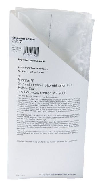 SYR Gewebefilter 2000, Maschenweite 20µm, für Drufi DFF/FF Kerzenfilter, 5 Stück Vorratspackung 2000.25.960