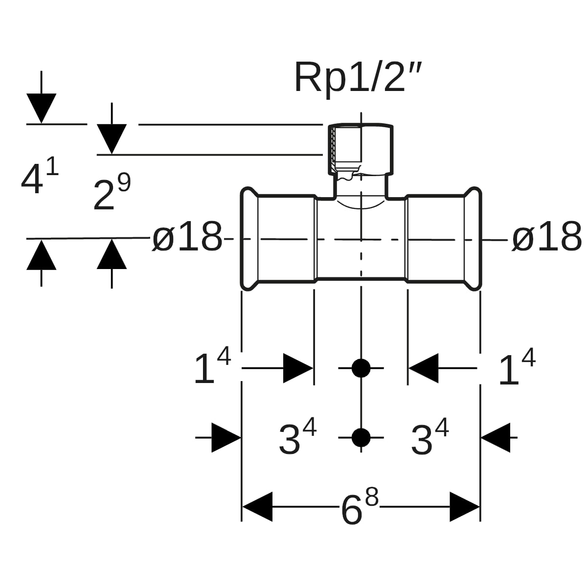 Geberit Mapress Edelstahl T-Stück mit IG d18-Rp1/2-18 31305