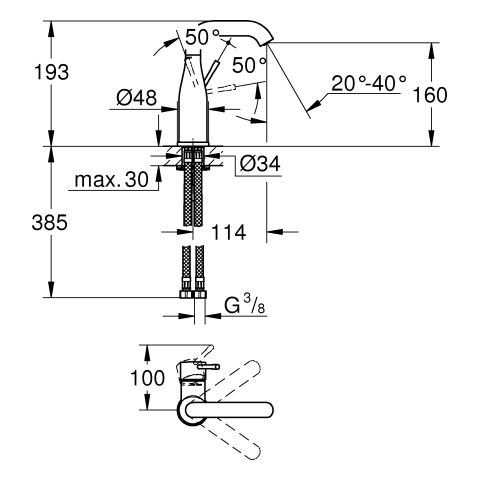 Grohe Einhand-Waschtisch-Batterie Essence chrom M-Size U-Auslauf glatter Körper 24176001