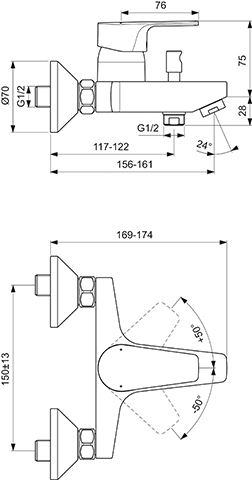 Ideal Standard Badearmatur AP Cerafine D Ausladung 156-161mm, chrom BC692AA