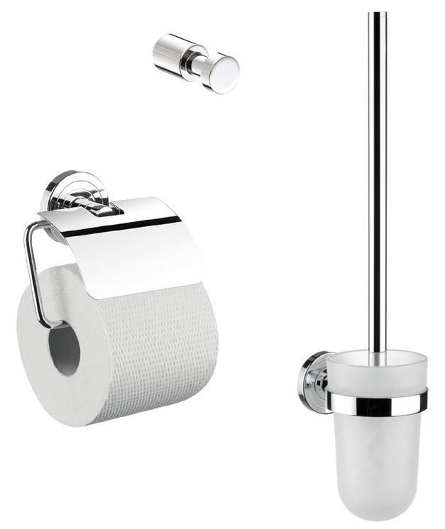 Emco WC-Set Polo, Papierhalter mit Deckel, Bürstengarnitur, Haken chrom 079800100