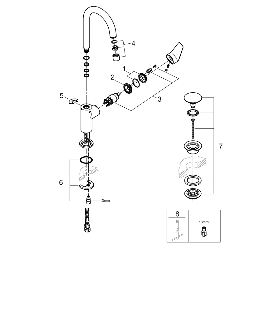 Grohe Einhand-Waschtisch-Batterie BauEdge L-Size chrom Push-Open Ablaufgarnitur 23911001