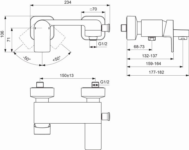 Ideal Standard Edge Badearmatur Aufputz Ausladung 164mm chrom A7121AA