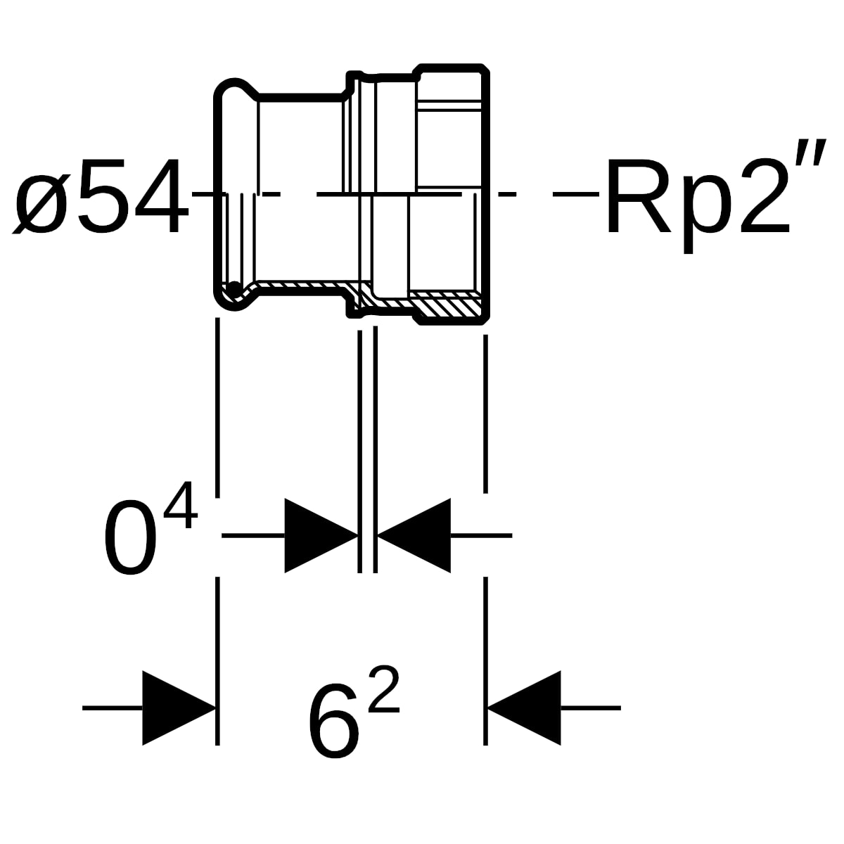 Geberit Mapress Edelstahl Übergang mit IG (LABS-frei) d54-Rp2 81818