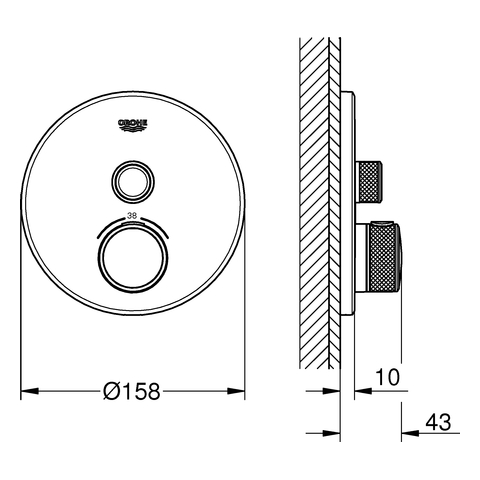 Grohe Thermostat Grohtherm SmartControl supersteel 29118 Fertigmontage-Set rund 1 Absperrventil 29118DC0
