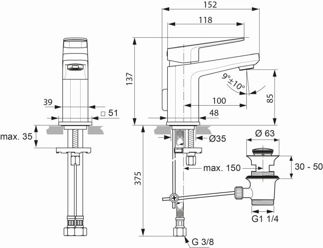 Ideal Standard Tonic II Waschtischarmatur Piccolo chrom, Ausladung 100mm, 5 l/min. A6330AA