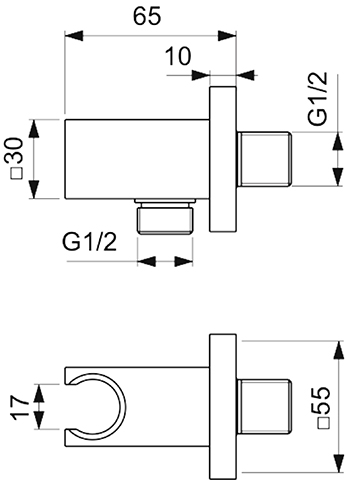 Ideal Standard Wandhalter Idealrain, eckige Rosette für Handbrause und Brauseschlauch G1/2, chrom BC771AA