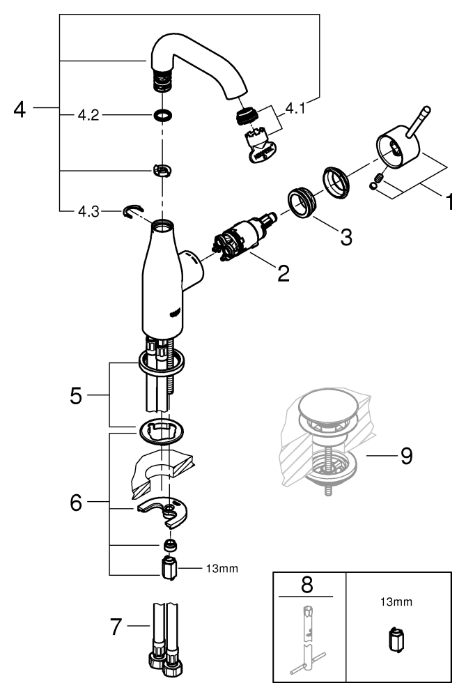 Grohe Einhand-Waschtisch-Batterie Essence chrom M-Size U-Auslauf glatter Körper 24176001