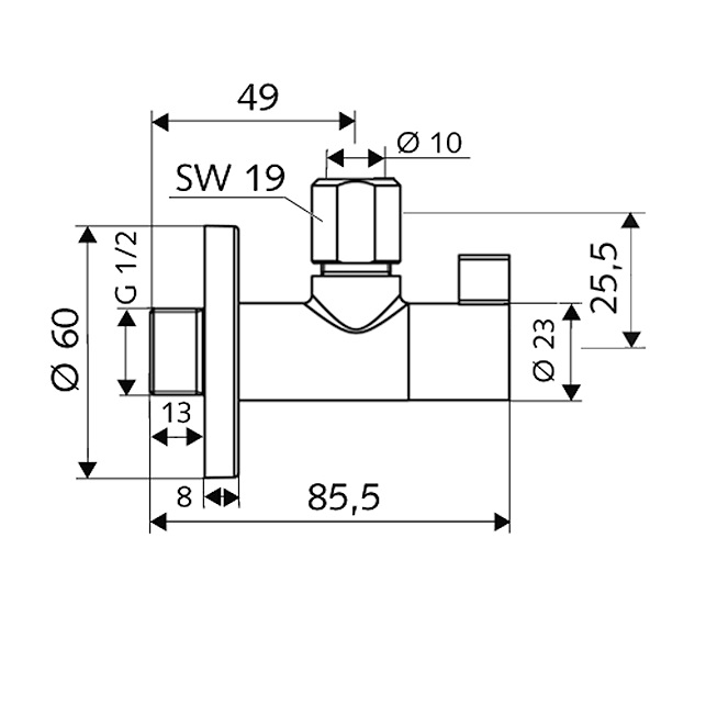 Schell Design-Eckventil WING regulierbar, 1/2", chrom 053920699