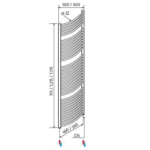 HSK Badheizkörper Line Round H: 1775 L: 500 mm, Sonderlackierung 825178-96