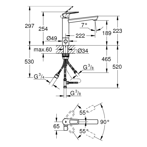 Grohe BauLoop Einhand-Spültischbatterie chrom mittelhoher Auslauf GROHE ZERO Absperrventil 31713000