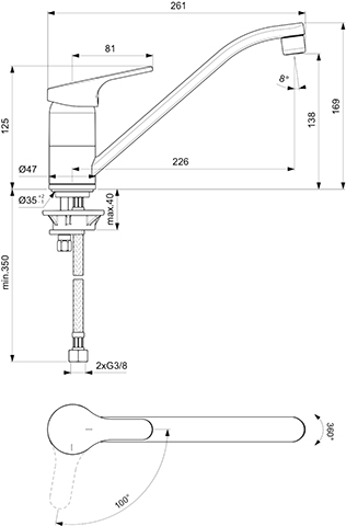 Ideal Standard Küchenarmatur Cerafit, mit Rohrauslauf Ausladung 226 mm, chrom BC133AA