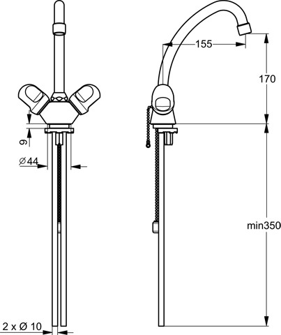 Ideal Standard Alpha Waschtischarmatur mit hohem Auslauf Niederdruck chrom, Kette B2037AA