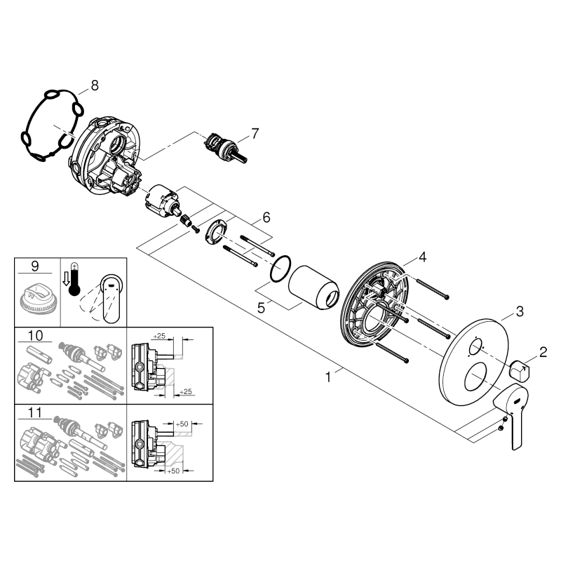 Grohe Einhand-Batterie Lineare Fertigmontage-Set supersteel supersteel für 35600 3-Wege Umstellung 24095DC1