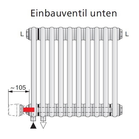 Arbonia Mehrpreis Einbauventil Klemmanschluss unten für Röhrenradiatoren
