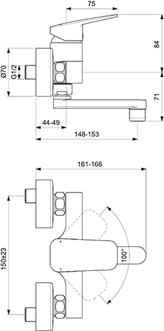 Ideal Standard Wand-Waschtischarmatur Ceraplan Ausladung 148-153mm chrom BD241AA