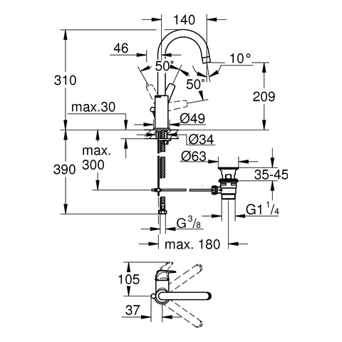 Grohe BauFlow Einhand-Waschtischbatterie chrom L-Size 23753000