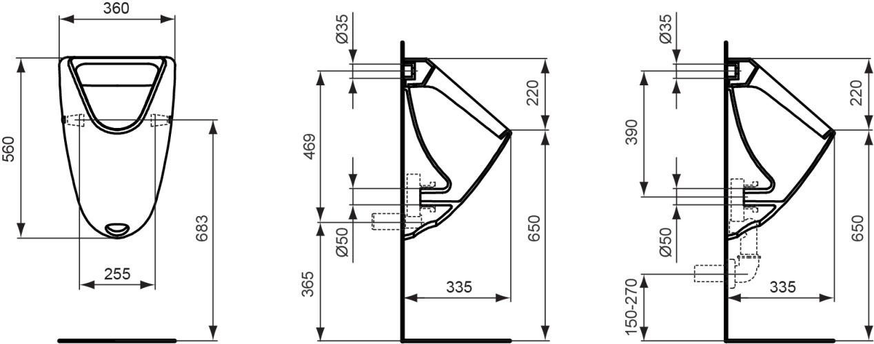 Ideal Standard Absaugeurinal Eurovit, Zulauf von hinten 360x335x560mm, weiß K553801