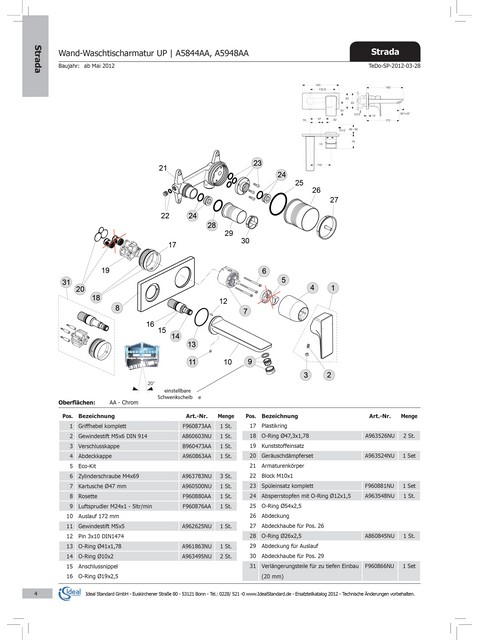 Ideal Standard Griffhebel Strada, komplett, Click-Kartusche, chrom F960873AA