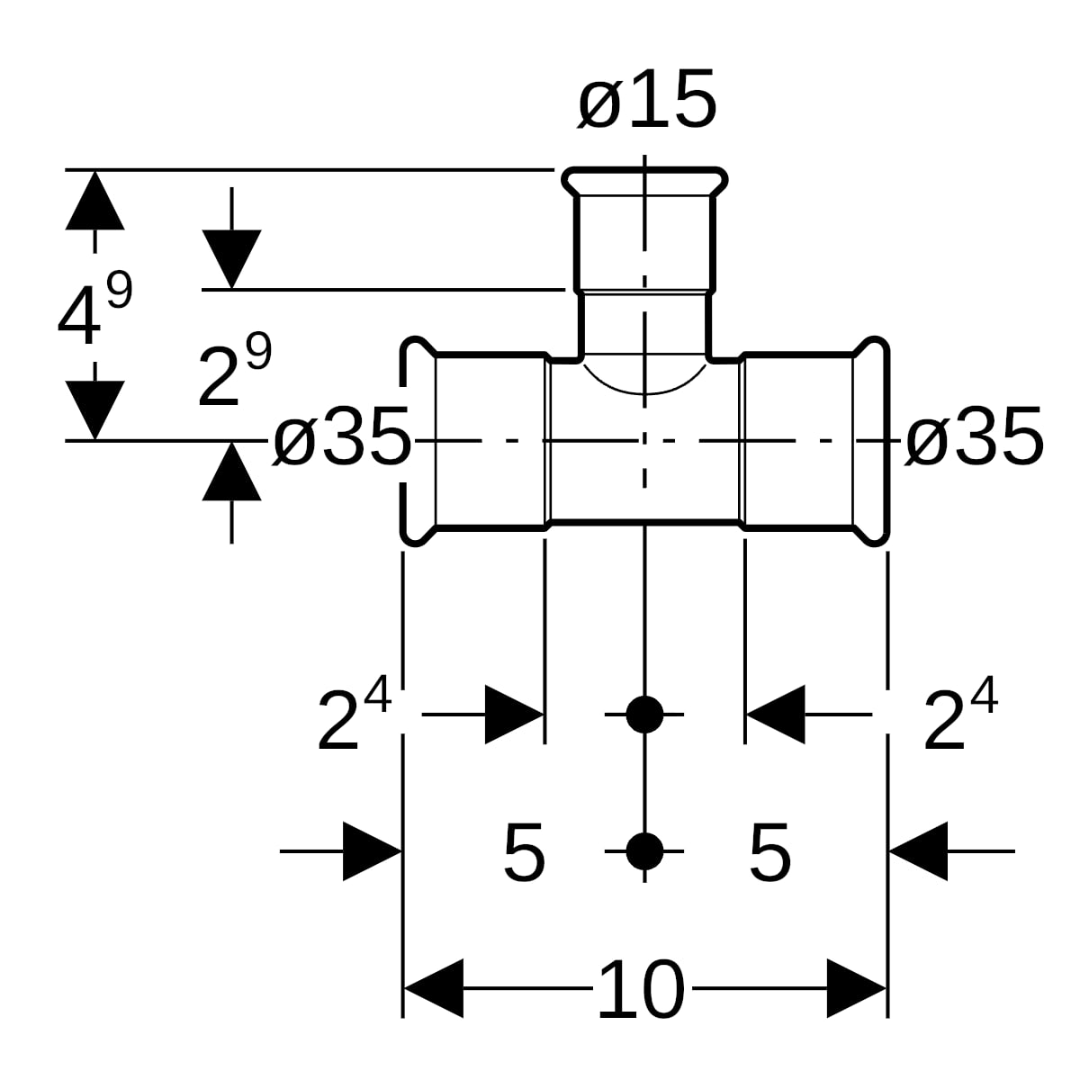 Geberit Mapress Edelstahl T-Stück reduziert (LABS-frei) d35-15-35 81212