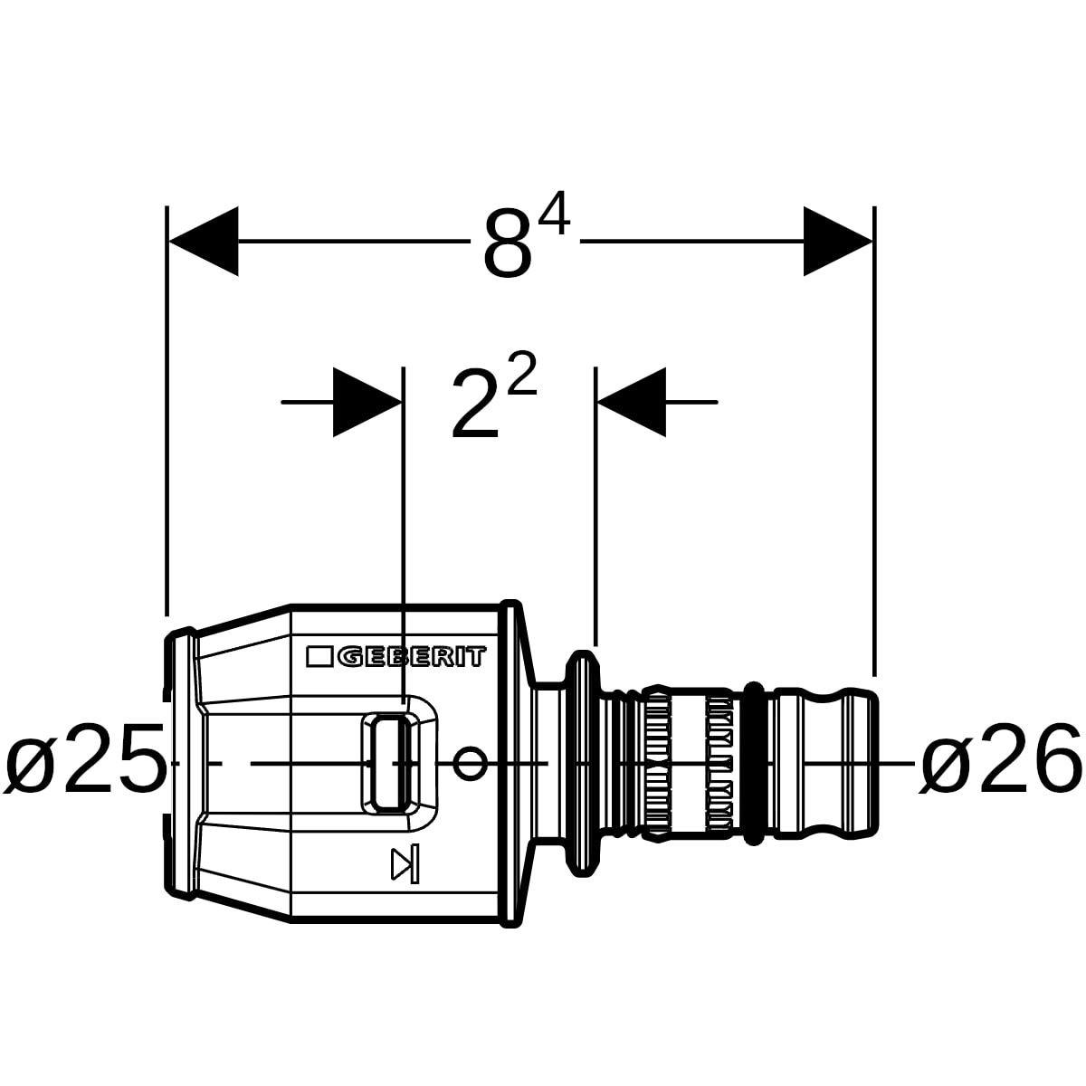 Geberit PushFit Übergang auf Mepla PVDF d25-26 652.673.00.1
